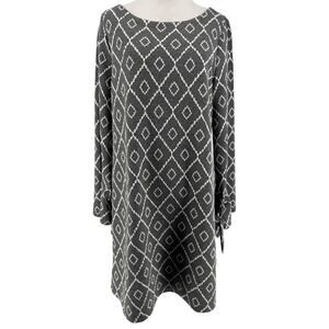 Loft Women's Gray Long Sleeve Ikat Jacquard Knit Dress Size Medium